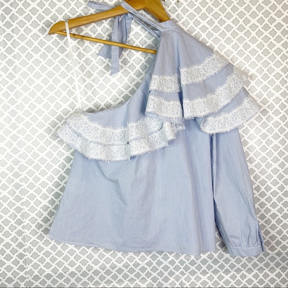 NWT Veronica Beard Isla One Shoulder Ruffle Trim Blouse - Picture 6 of 12